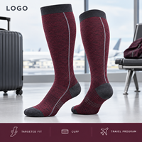 Chaussettes de compression sportives bordeaux avec tableau de mesure du mollet, manchette plus large, bout plat, soutien gradué, ajustement parfait, échantillon approuvé