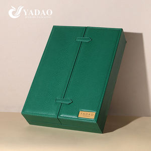 Роскошный набор ювелирных изделий Yadao с двумя отдельными дверями, зеленая кожа, деревянная бижутерия, логотип для браслета, колье, ювелирная коробка - Product Image 6