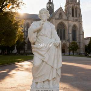 MILY Sculpture <span class=keywords><strong>de</strong></span> statue <span class=keywords><strong>de</strong></span> Saint Thomas en marbre blanc grandeur nature personnalisée pour décoration religieuse catholique - Product Image 6