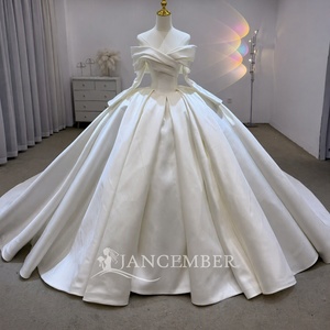 Robe de mariée Lsjj172 romantique en satin plissé avec corsage croisé et plissé, style robe de bal, pour mariée classique de la chapelle Jancember - Product Image 3