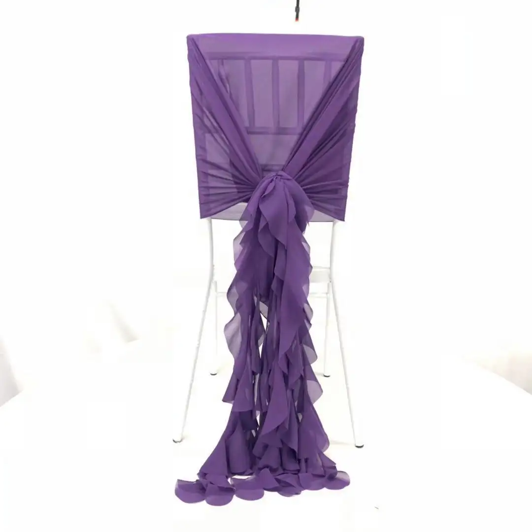 Sauce rizado volantes Chiffon boda silla fajas volver para Decoración