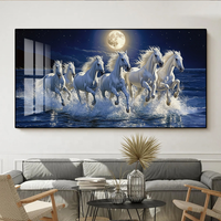 Peinture décorative d'art de luxe en porcelaine cristalline haute définition représentant des chevaux pour la décoration du salon