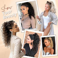 Extensiones de cola de caballo Largo Rizado Ondulado Cordón Cola de caballo Esponjoso Cola de caballo Pieza de cabello Postizos sintéticos para mujeres
