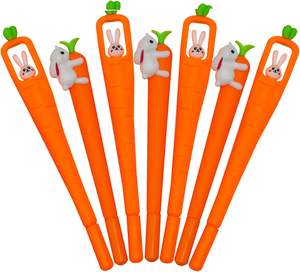 复活节派对笔可爱兔子胡萝卜中性笔握把兔子胡萝卜书写黑色墨水学生教师促销笔 - Product Image 1