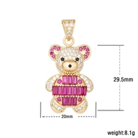 Pendentif Ours en Peluche en Laiton Plaqué Or 14K, Zircon Coloré, Motif Dessin Animé Mignon, Breloque Pavée, Bijoux Hip Hop Iced Out pour Hommes, Femmes et Enfants