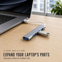Adaptor Hub USB 3.0 Multiport 4 in 1 dari Aluminium Alloy, 4 Port USB 3.0 untuk Transfer Data Komputer, Tersedia Stok