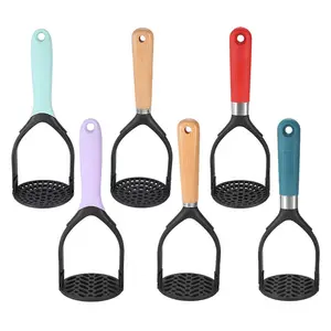 safe food grade potato masher salad spoon salad gadgets nylon head color wood handle plastic handle potato masher