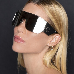 Lunettes de soleil de cyclisme pour femmes Y2K Millennium, UV400, monture PC noire, grandes lunettes de sport demi-cerclées - Product Image 3