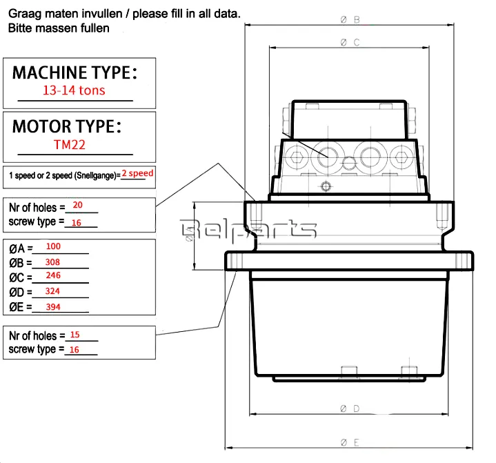 Zw TM22 Eindaandrijving Assy Graafmachine Reizen Motor Assy EC140 XE135 E150 FR170,SK140-8