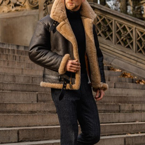 سترة رجالية جديدة مبطنة بالفرو للتجارة الخارجية-سترة جلدية سميكة من الفرو الصناعي - Product Image 2