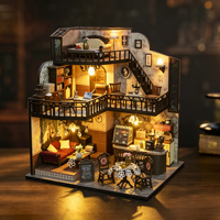 Maison de poupée en bois à trois étages style moderne 2026 M2533 Fortunate Encounter Cafe, kit de maison de poupée miniature DIY