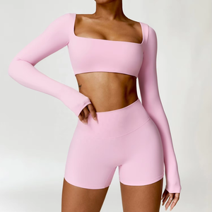 Vêtements de sport pour femmes, sans couture, doux, à séchage rapide, extensibles dans 4 directions, ensemble de leggings de yoga deux pièces - Product Image 2