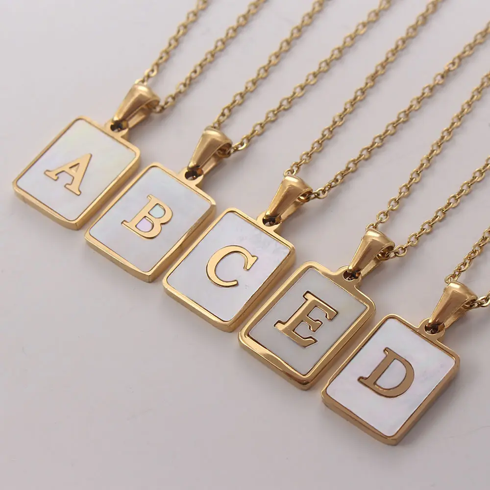 High quality stainless steel Square shell insert letter gold necklace choker jewelry women
