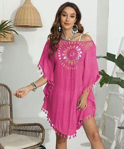 Vente chaude usine femmes été plage couvrir couleur unie <span class=keywords><strong>maillot</strong></span> de bain Crochet plage couvrir robes évider glands vêtements de plage - Product Image 4