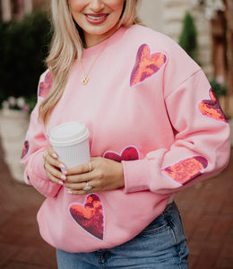 Factory Custom High Quality Casual Women's Heart Pattern Sequin <b>Embroidery</b> Drop Shoulder Oversized Pullover <b>Sweatshirt</b> for Women - Product Image 2