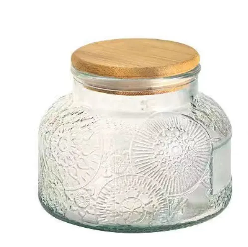 Vintage glass canister storage jar with seal wooden lid retro design for kitchen counter