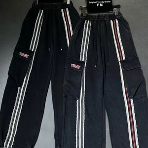 F069/여성 가을 시즌 루즈 팬츠 트렌디 브랜드 디자인 안티필링 기능 포함 스트리트 패션을 위한 스타일리시한 의상 - Product Image 1