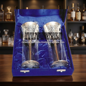 Silver Plated Brass <b>Champagne</b> Fluted Wine Glass Set of 2 Pcs with Engraved Design Durable Gift <b>Box</b> for Restaurant Bar & Hotel - Product Image 3