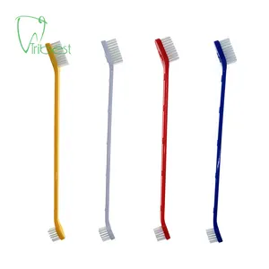Tribest escova de dentes multicolorida, 3 unidades, escovas de dente longa mão, gato, cachorro, lado duplo