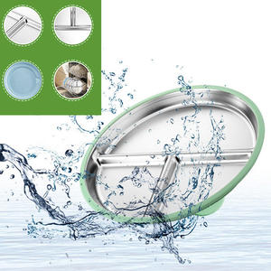 Food Grade 304 Stainless Steel <b>Kids</b> Plates with Removable Silicone Sleeves and Suction Base Dishwasher Safe Baby <b>Dining</b> Dishes - Product Image 1