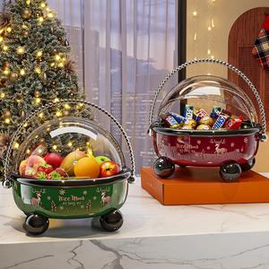 Christmas Fruit <b>Basket</b> With Lid Round <b>Plastic</b> Snack Holder For Home Decor Holiday Party Gift Storage Container - Product Image 1