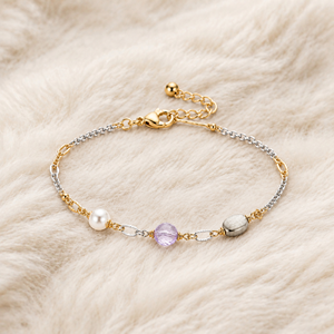 Bracelet en acier inoxydable plaqué bicolore avec perles rondes facettées en améthyste, chic, pour femme, usage quotidien, personnalisable, vente en gros - Product Image 2