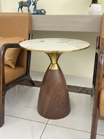 Mesa Auxiliar Redonda Moderna para Proyectos de Hoteles y Hogares, con Cubierta de Mármol y Base de Pedestal de Acero, Mesa Decorativa para Sala de Estar