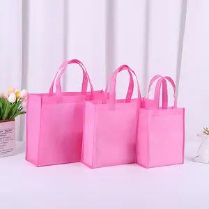 Low MOQ Eco Friendly Reusable Custom Logo Pink Nonwoven Carry Shopping Bag Sewing PP Non Woven Grocery Tote Bag