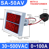 SA-50 Digital Display AC Ammeter 22mm Diameter instalasi 0-100A rentang persegi 500V meteran voltase kategori produk