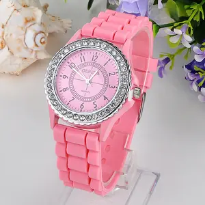 Silver Crystal Woman Geneva Watch silicone wristwatch rhinestone women watches casual montre hours