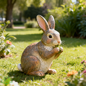 SENZHAO Glossy Finish Fiberglass Bunny Sculpture Outdoor Life Size Resin Rabbit <b>Statue</b> for Garden Lawn Yard Decoration - Product Image 2
