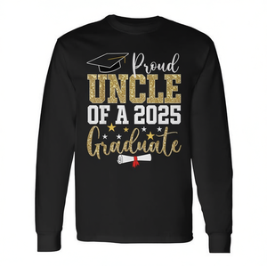 Camiseta de manga larga con estampado digital de cuello redondo para hombre adulto, regalo de graduación, tío graduado de la clase de 2025 - Product Image 2