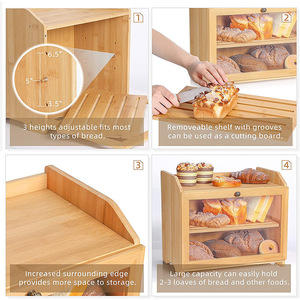 กล่องขนมปังไม้ไผ่ 2 ชั้น ปรับขนาดได้ ถอดประกอบได้ ใช้ในครัว - Product Image 2