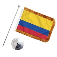Bandera de Escritorio de Colombia 14x21cm con Borde Dorado, Mini Bandera de Mesa con Base de Metal, Bandera de Oficina de Poliéster Personalizada al por Mayor