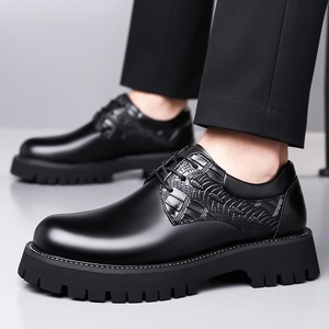 Chaussures en cuir épaisses pour hommes, à lacets, marron et noir, style Derby, décontractées, grandes tailles 47 48, style rétro - Product Image 4