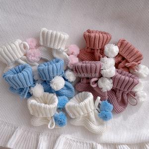 Chaussons en coton pour nouveau-né, tricotés, chauds pour l'hiver, avec lien anti-détachement, 0-3 mois, bébé, 100% coton - Product Image 5