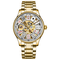 Montre-bracelet mécanique pour homme TEVISE T820, cadran unique à motifs de cartes à jouer, boîtier en alliage, bracelet, verre minéral, vente en gros