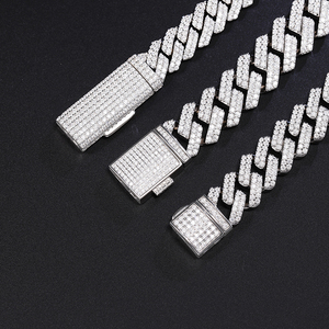 สร้อยคอและกำไลข้อมือแบบ Cuban Link ชุบทอง เงินแท้ 925 ประดับเพชรโมอิสซาไนต์ VVS สี D ขนาด 8-15 มม. 2 แถว สไตล์ฮิปฮอป - Product Image 5