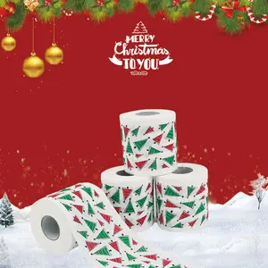 Qingshe завод фоновые декорации в рождественском стиле на бумага башня-держатель для ванной комнаты, 2 слоя с натуральной древсной массы санта с веселым принтом для туалетной бумаги