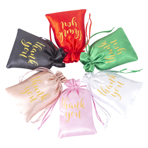 Custom Logo Black Satin <b>Gift</b> Bags Drawstring Jewelry Candy Pouches Wig Bags Hair Extension Packaging Bundle Silk Satin Bag - Product Image 4