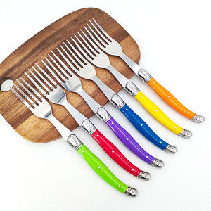 Ensemble de fourchettes à steak en acier inoxydable avec manche en plastique de <span class=keywords><strong>couleur</strong></span> arc-en-ciel, 6 pièces, style <span class=keywords><strong>Laguiole</strong></span> - Product Image 5