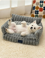 Canapé-lit ergonomique pour chien, en molleton épais rayé, canapé-lit pour animaux de compagnie, canapé-lit chaud et confortable pour chats et petits chiens