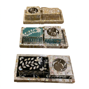 Plateau multifonctionnel classique en nacre incrustée motif chevron, artisanat de haute qualité, ensemble brûleur d'encens, décoration d'intérieur - Product Image 1