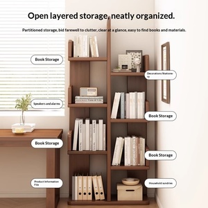 Estantería de Madera Maciza, Estante de Almacenamiento, Diseño de Piso o Pared, para Uso en el Hogar, Sala de Estar, Dormitorio, Librería Moderna Minimalista - Product Image 2