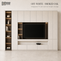 Meuble TV moderne italien en bois massif blanc cassé, unité murale intégrée avec rangement en chêne fumé, OEM ODM