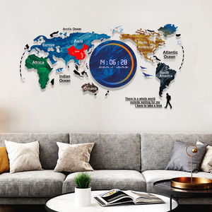 74x34cm tường trang trí Acrylic kỹ thuật số Đồng hồ treo tường sáng tạo bản đồ thế giới hình dạng thông minh dẫn đồng hồ với lịch - Product Image 4