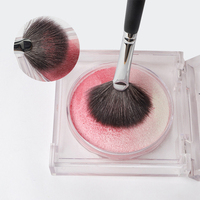 Pinceau de maquillage professionnel de haute qualité, marque privée, pour esthéticienne, poils synthétiques, éventail, illuminateur, moelleux, bois, cache-cernes
