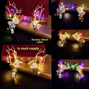 ربطة رأس مضيئة على شكل قرن الوعل بإضاءة Led مع زهرة قرن الوعل الجنية لغزال الرنة والحفلات متوهجة غطاء رأس - Product Image 5