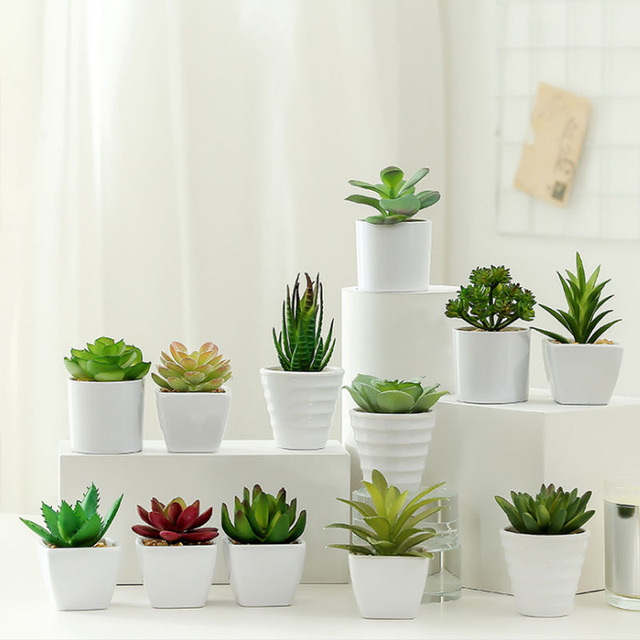 K020933 Artificial Potted Succulent Plants Faux Greenery Mini Simulation Plant  for Home Office School