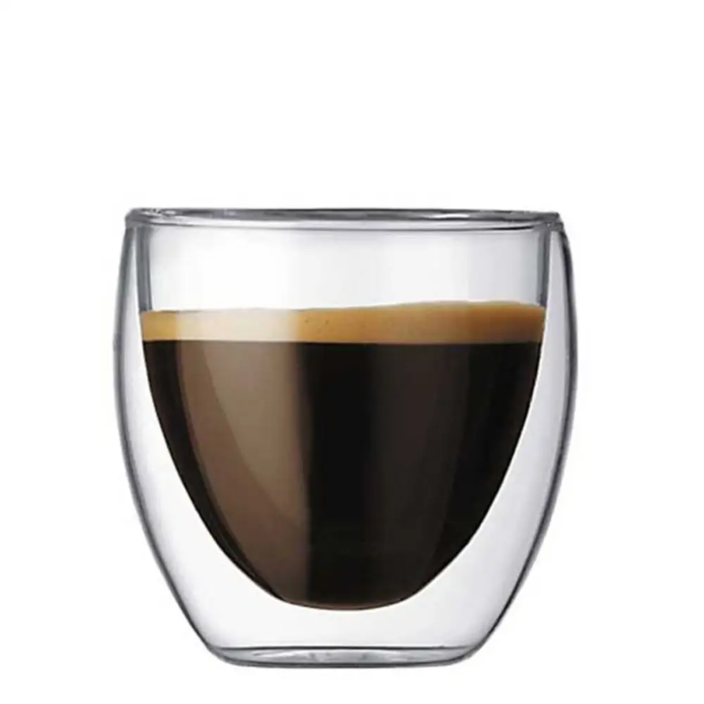Hot Sale 80ml 250ml Boro silikat glas Doppelwandige Kaffeetassen Espresso glas Tasse für Kaffee und Tee